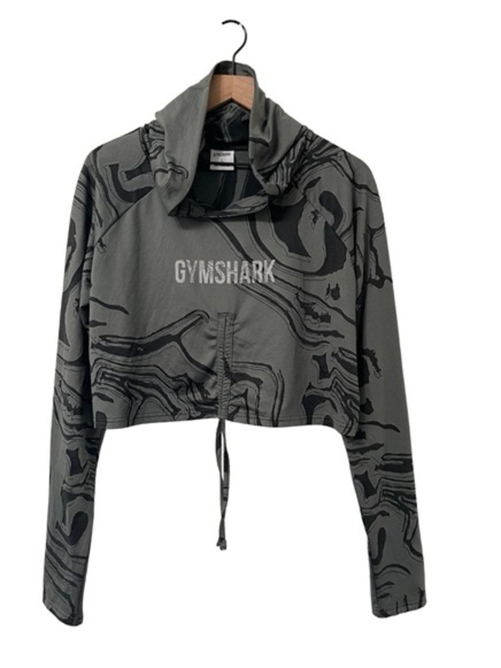 Gymshark Gray Marble-Print Cropped Hoodie